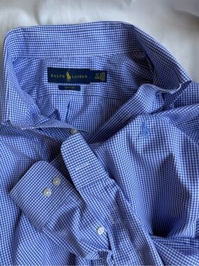 Ralph Lauren Blue Gingham Button-Down Dress Shirt
